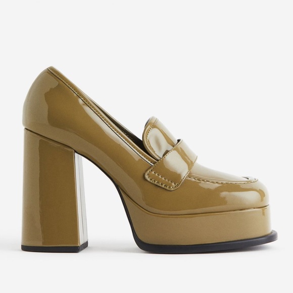 SOLD OUT NWT H&M PLATFORM HEELED LOAFERS OLIVE GREEN SIZE 7 - Picture 2 of 7